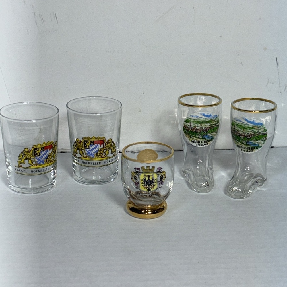 German Glass Shot Glasses/Lot of 7